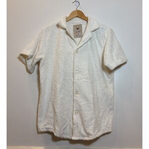 OAS Terry Cloth Cuba Shirt Mens Medium Cream Toweling Camp Collar Resort Beach